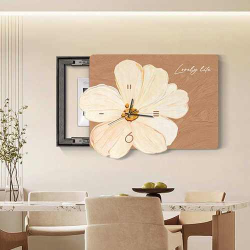 配电钟表小现代遮挡带装饰画电表电闸箱挂画简约清新打孔箱免壁画