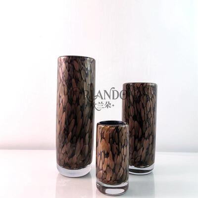 现代星轻奢箔加厚琉璃金直筒花瓶样板器1232间售楼处客金厅桌面插