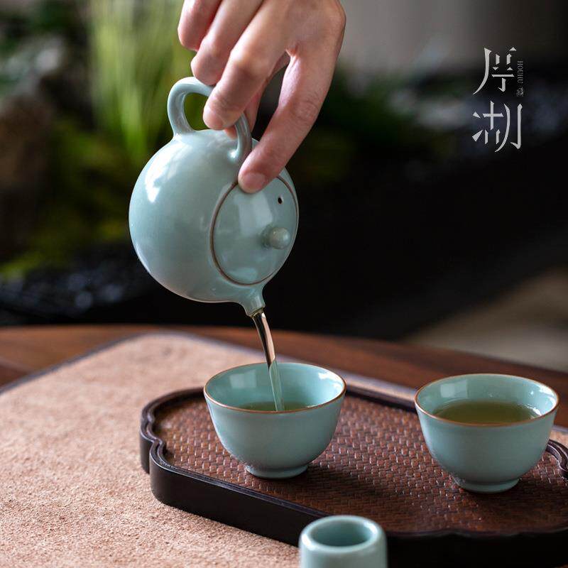 汝窑茶具套装一壶两杯简约户外旅行便携快客杯中式泡茶壶盖碗茶杯