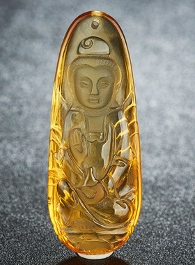 亏本捡漏价 52.25克拉黄晶手工精雕观音吊坠晶体干净 收藏珍品