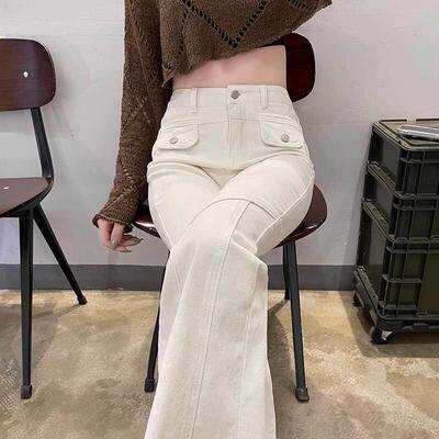 美式白色微喇牛仔裤女夏季2026新款高腰显瘦设计感小个子喇叭裤子