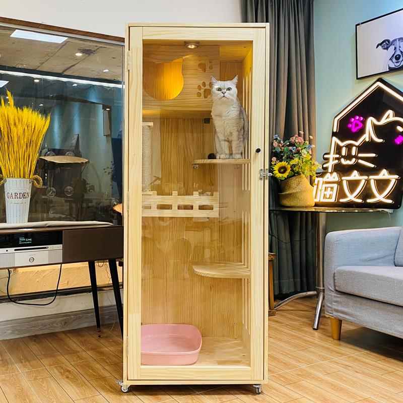 高档实猫猫别墅豪华舍猫展示猫柜猫酒店双层三层咪笼具猫床猫房木