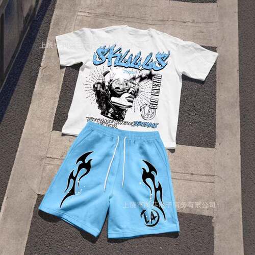 Two Set Men Regular Camo Print Tee Shorts Casual Sleeve