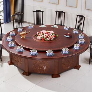 火锅桌子电磁炉一体一人一锅小火锅家商用酒店电动大圆桌实木餐桌