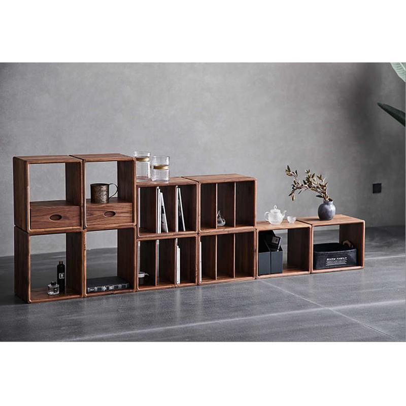 日式格子定实木柜轻物多功能置奢自由组合简约书架可架小书落地柜