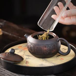 原矿大袍功夫具 折扣价 朱紫砂红壶半手工刻绘家用泡茶壶套茶装