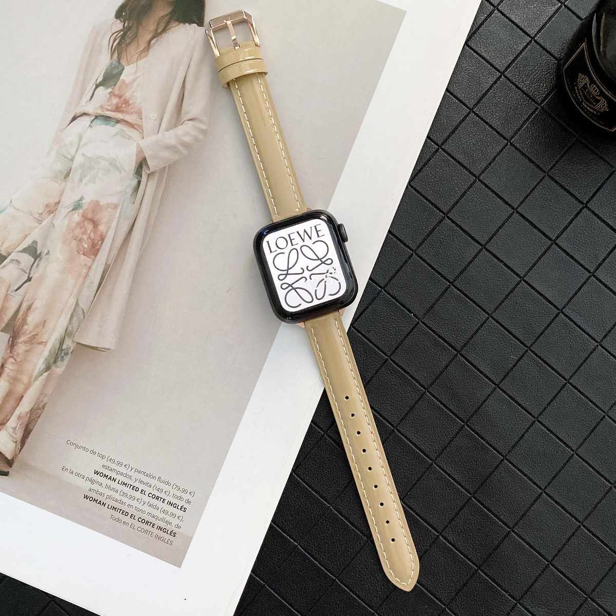 漆面亮光皮表带适用苹果手表带iwatch78男女款真皮腕带applewatch
