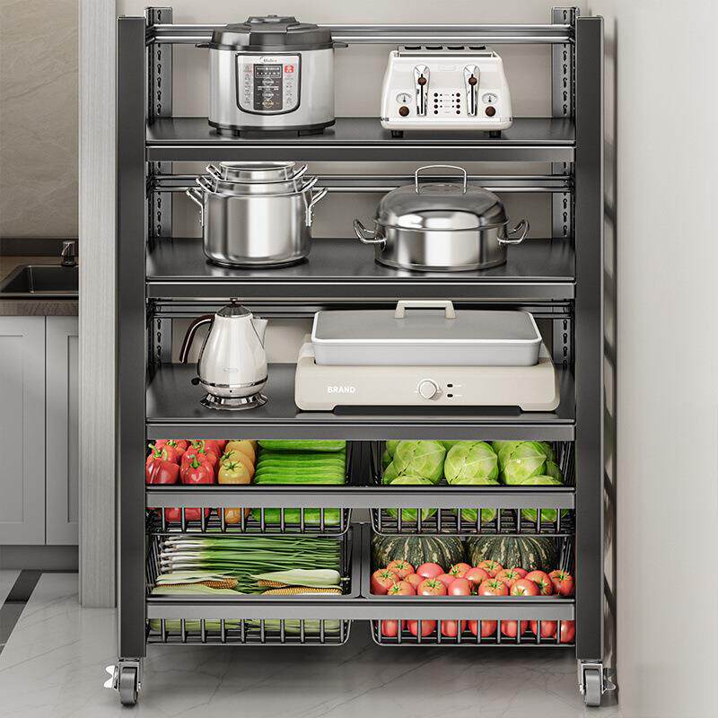 特厚厨房置物架落地多层家用蔬菜微波炉收纳架多功能锅架储物架子