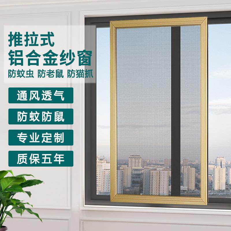 纱窗推拉式防蚊防猫平移纱网自装铝合金窗框定制不锈钢金刚网纱窗
