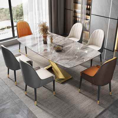 轻奢岩板餐桌椅组合家用亮光长方形现代简约小户型高端超晶石饭桌