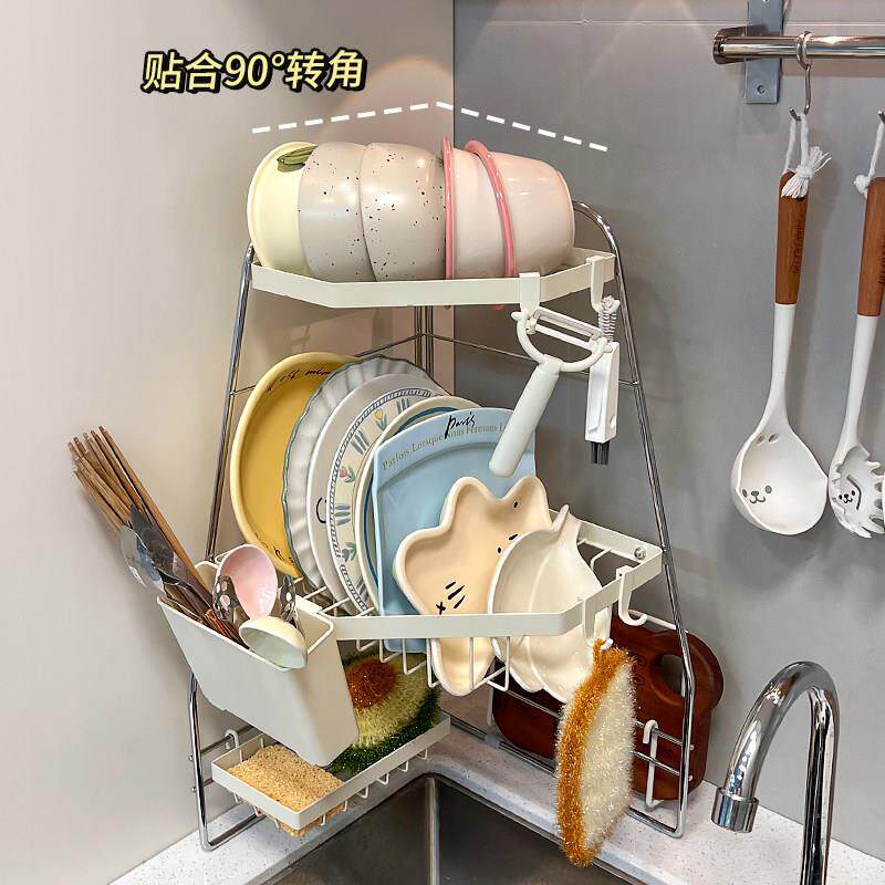厨房转角碗碟收纳层架水槽台面三角碗架放碗盘子碗筷餐具收纳沥水