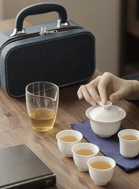 户外可携式白瓷一壶四杯玻璃快客杯盖碗茶杯旅行茶具套组logo定制