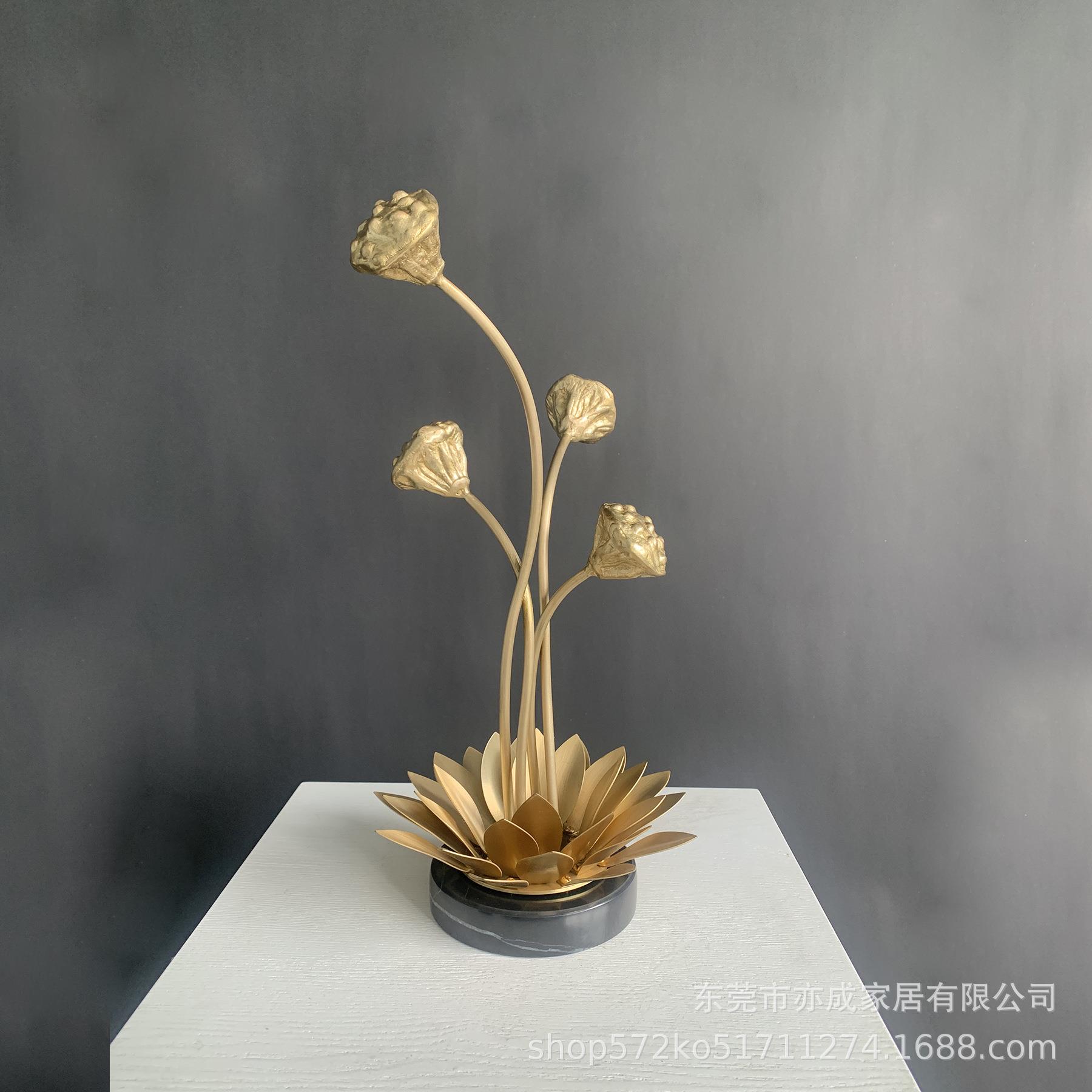 新中式全铜荷花摆件高端禅意家居客厅书柜博古架办公室软装饰品