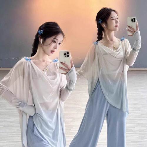 古典舞渐层蝴蝶纱衣女身韵飘逸练功服现代舞宽松罩衫艺考舞蹈上衣