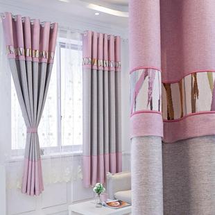 棉麻遮光窗帘斯堪的纳维亚简约现代卧室凸窗拼接流行无障碍豪华短