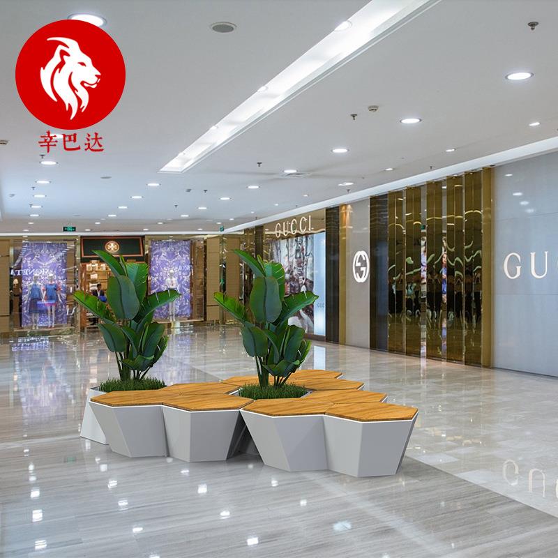 创意玻璃钢枫叶花盆座椅商场公园室内美陈异形圆形组合花池坐凳摆