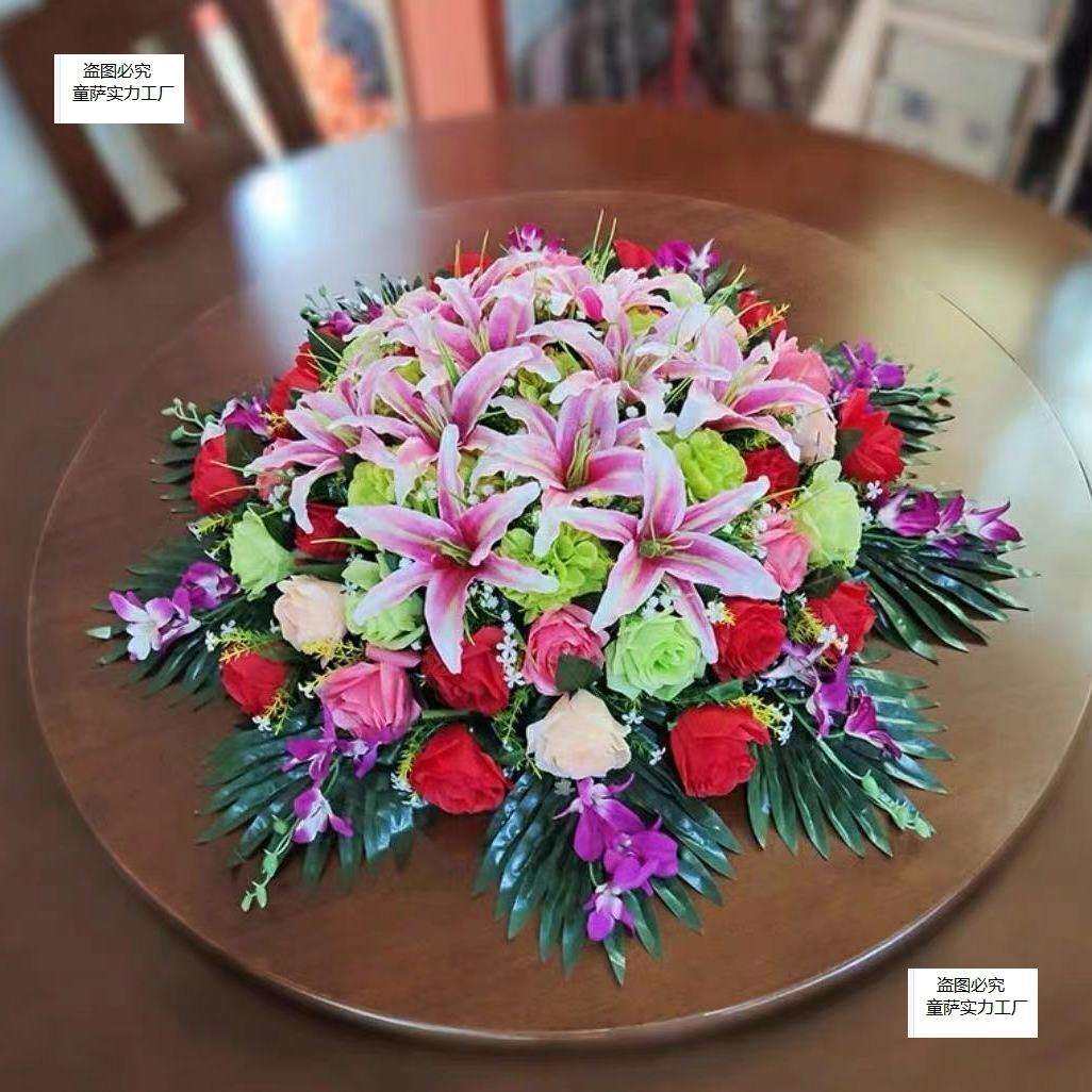 圆桌仿32489700真花店大餐摆花餐桌装酒饰花摆圆中桌间转盘花饭店