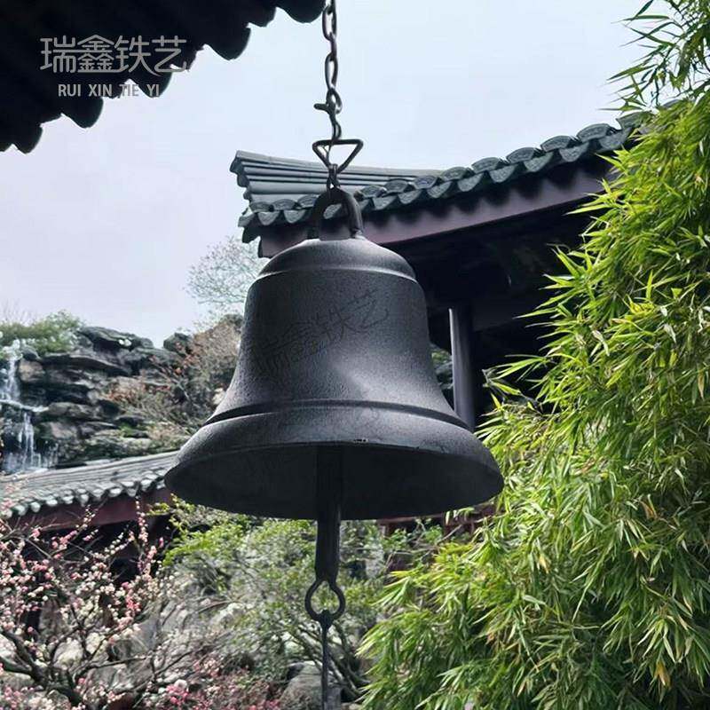 复古打铃铁钟上下课学校铃铛庭院装饰门铃风铃手敲钟园林手摇铃铛