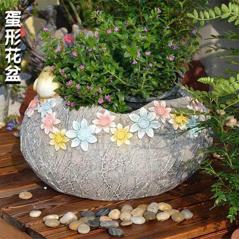 新款花园庭院蛋型花盆简约室内阳台创意装饰落地布置摆件树脂工艺