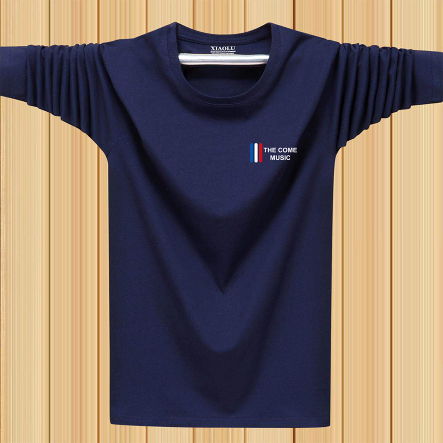 正品100%全棉长袖T恤男圆领高端春秋新款宽松大码休闲男士上衣