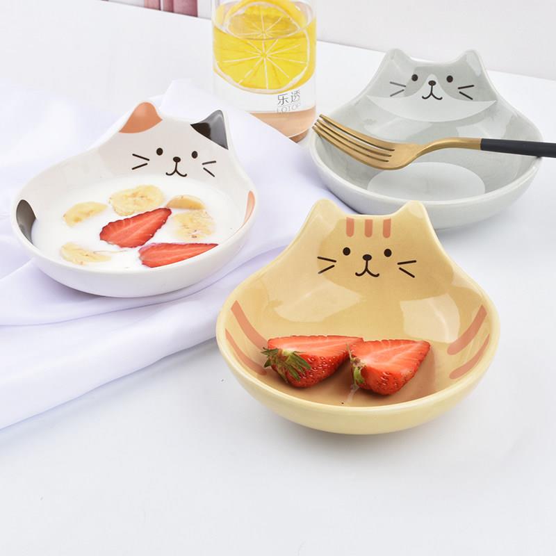 日式可爱猫脸沙拉碗陶瓷猫咪形状碗甜品小碗干果盘家用儿童碗餐具