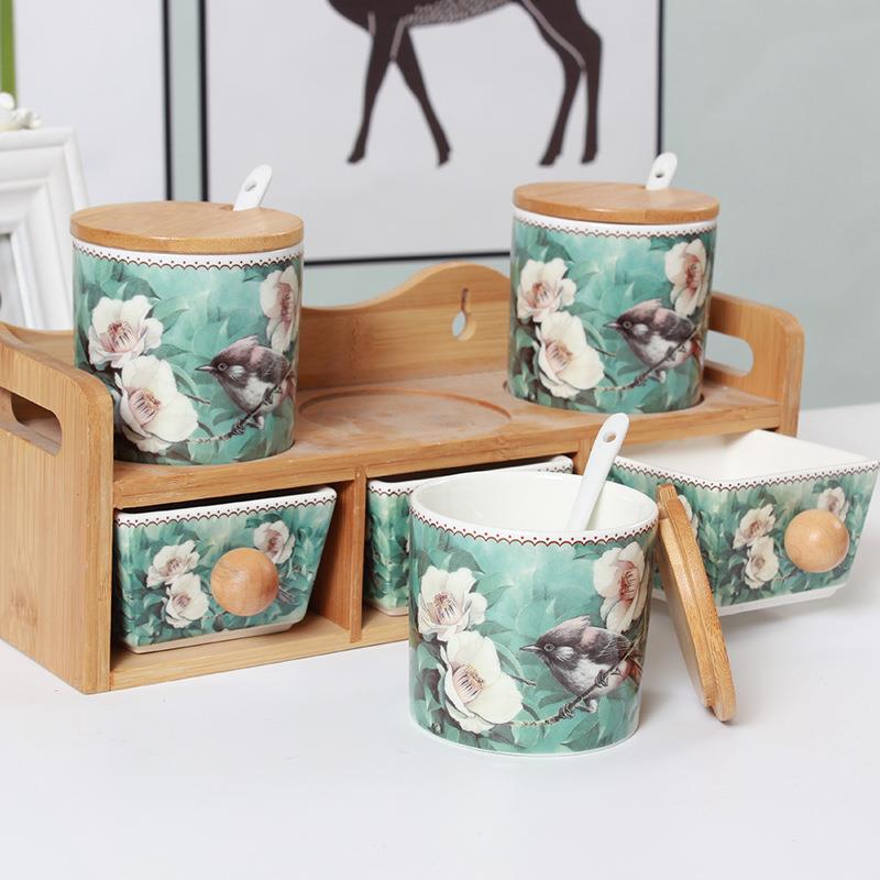 家用陶瓷调味罐调盒佐料盒厨房餐GKH厅骨墙瓷糖套罐味盐罐装带挂