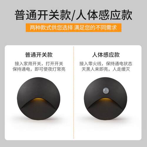 廊285人体感应地脚灯户外防2水壁灯家用走踢线脚小夜灯楼梯2202地