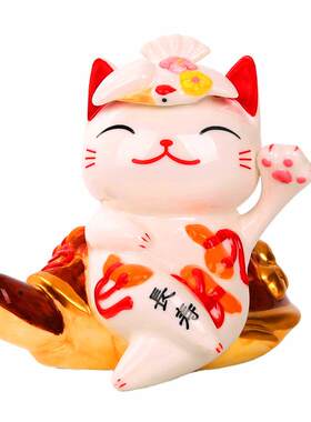 手绘日系风格龟鹤长寿猫招财招福摆件中温出口三款