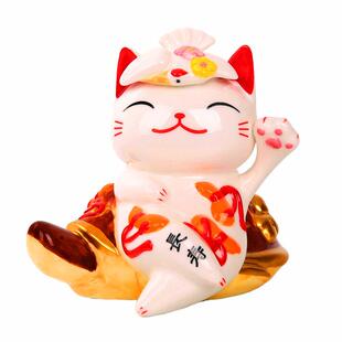 手绘日系风格龟鹤长寿猫招财招福摆件中温出口三款