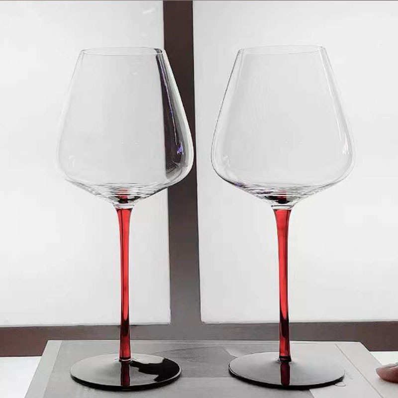 黑红领结红酒杯子勃艮第高脚杯家用红杆北欧轻奢水晶玻璃套装