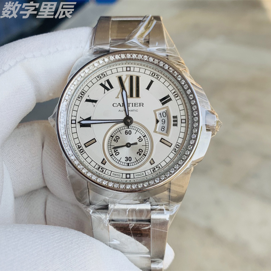 一口价98新卡地亚手表男卡列博系列后镶钻全自动机械表W7100015