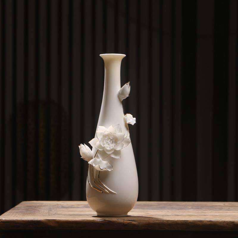 高档瓷花摆瓶客厅花净瓶插花高级感陶瓷白色丹民宿设计感艺术牡瓷