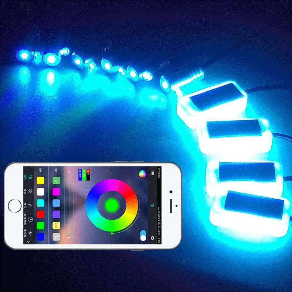 APP冷光线汽车LED氛围灯车内气氛脚底灯仪表盘灯车门装饰灯一拖十