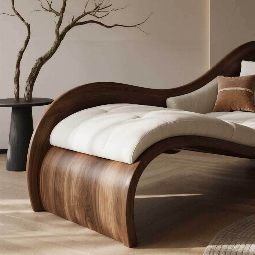 新中式禅意黑胡桃木白蜡木实木贵妃椅太妃椅客厅沙发阳台贵妃榻