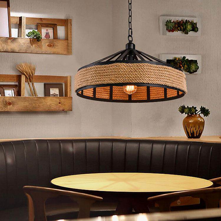 美乡村lo湘斯特ft工复古麻绳吊灯艺术创意个业性餐厅咖灯啡厅酒吧