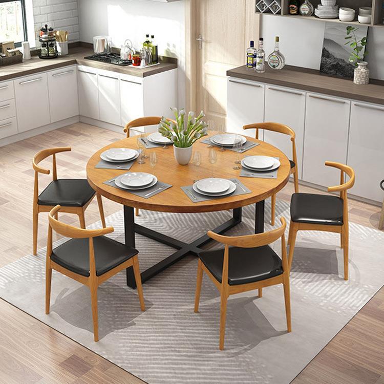 北欧实木餐桌椅组合铁艺家用小户型饭桌餐厅圆形桌子小吃店圆桌椅