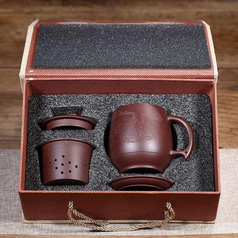 宜兴原矿紫砂茶壶茶具紫砂杯内胆四件套茶杯盖杯男士女士送礼套装