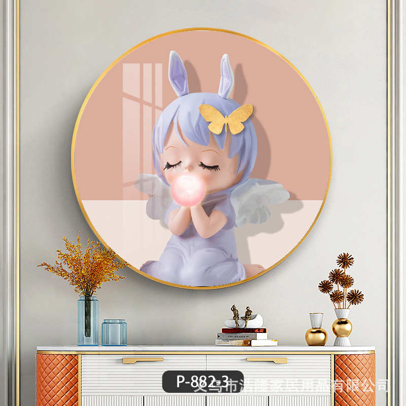 卡通圆形装饰画儿童房泡泡女孩晶瓷画创意壁画大气玄关餐厅挂画图片