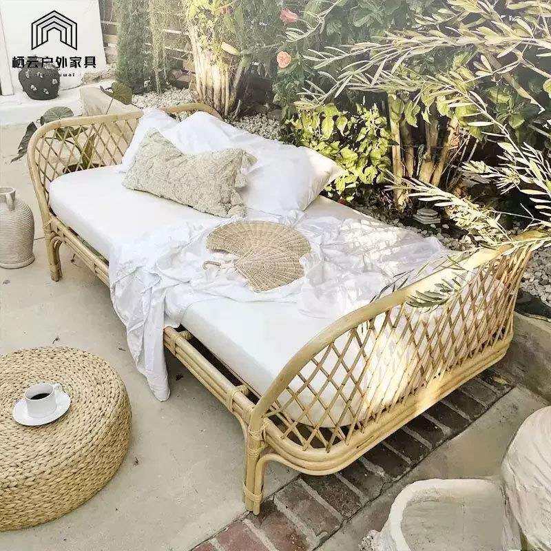 北欧天然真藤编织沙发床客厅民宿三人双人休闲藤椅沙发休息藤床