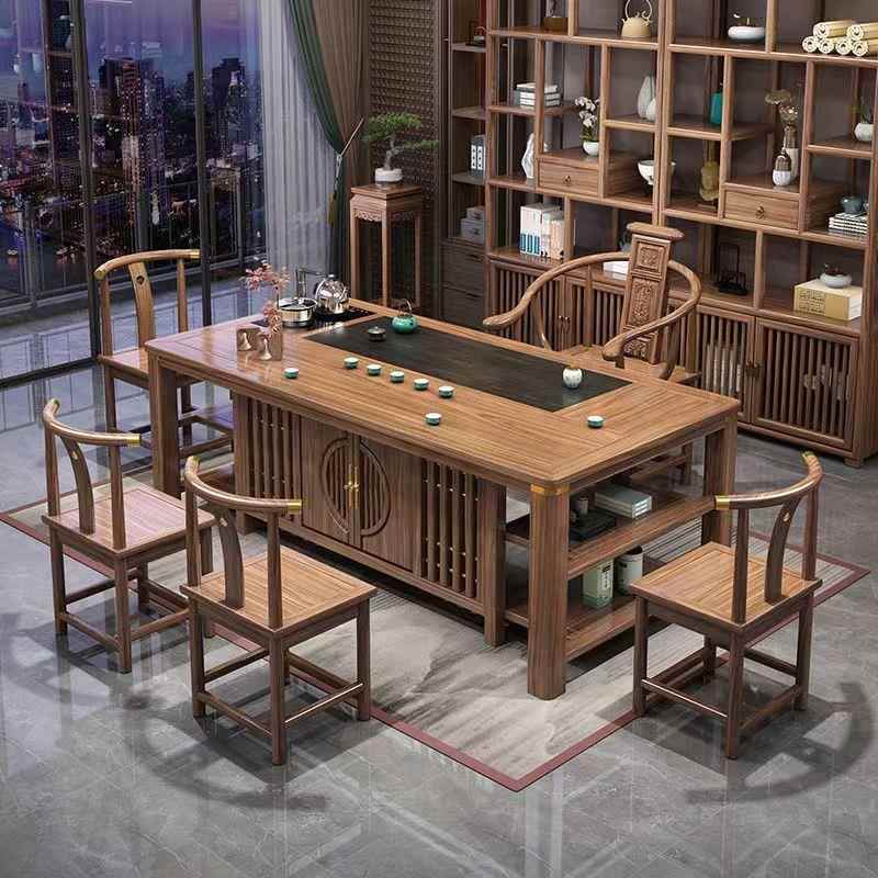 实木茶桌椅组合茶桌一体一整套办公室泡茶台一桌五椅新中式茶几