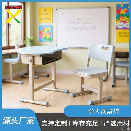 圆形学校课桌椅中小学生单人塑料升降课桌椅学习写字书桌