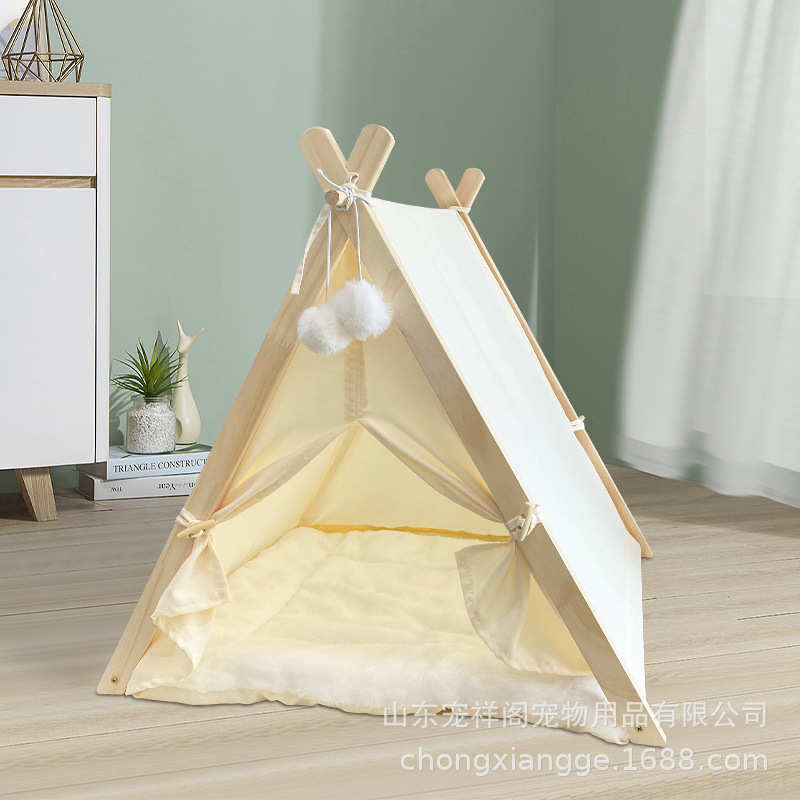 现货宠物帐篷热销猫咪窝半封闭安全感猫产房木质三角框架猫屋