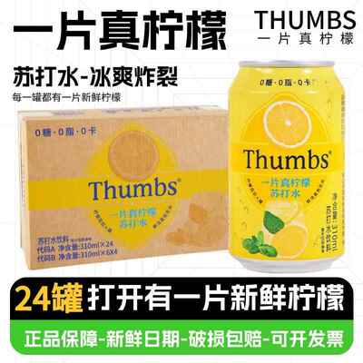 Thumbs一片真柠檬苏打水饮料310ml*6罐装0糖0脂0卡清爽汽水饮品