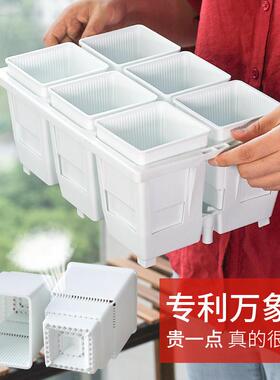 美莳控根高腰万象盆塑料加厚多肉十二卷带托花盆套装可自动存排水