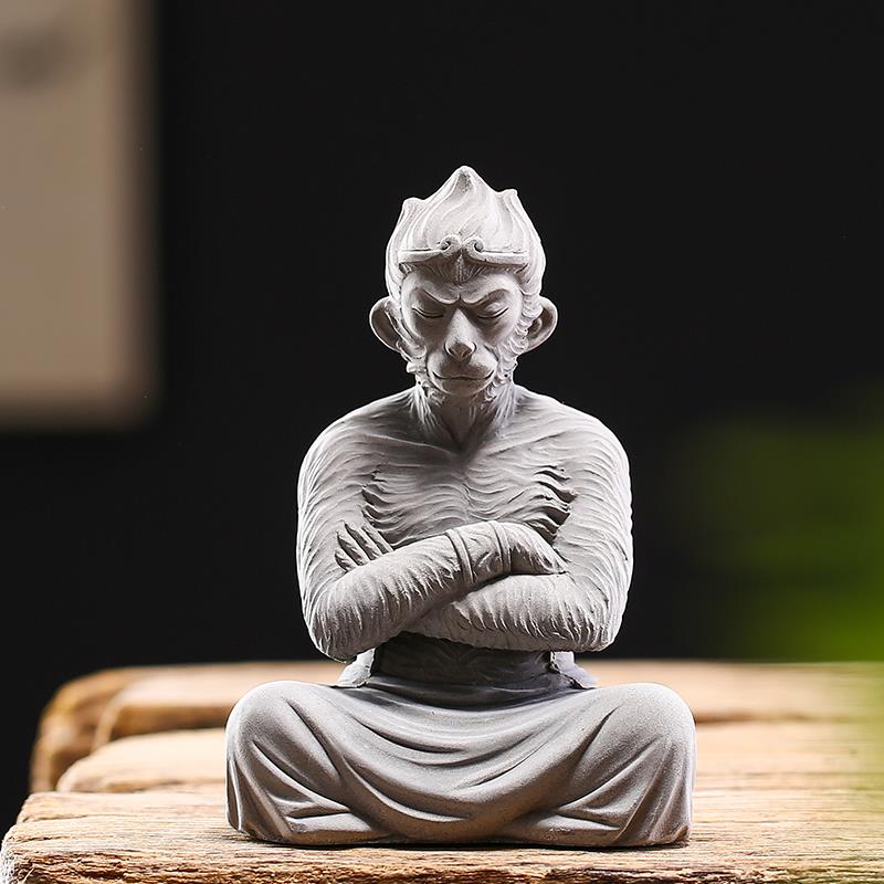 高档鱼缸造景装饰族泥佛像孙中式水仿石像悟空装饰水人物流水沉水