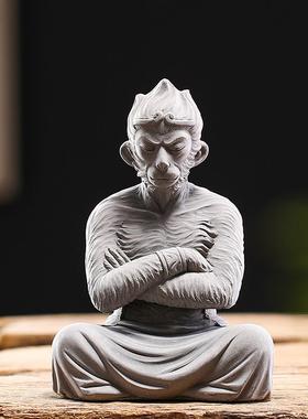 高档鱼缸造景装饰族泥佛像孙中式水仿石像悟空装饰水人物流水沉水