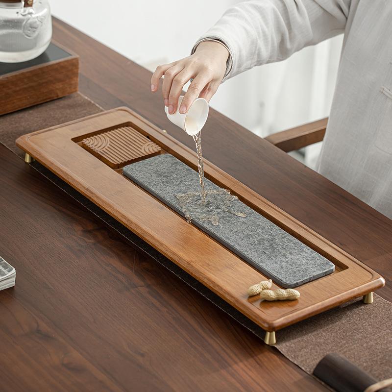 川韵重竹乌金石茶盘 简约家用大小号排水蓄水双用干泡盘茶台茶几