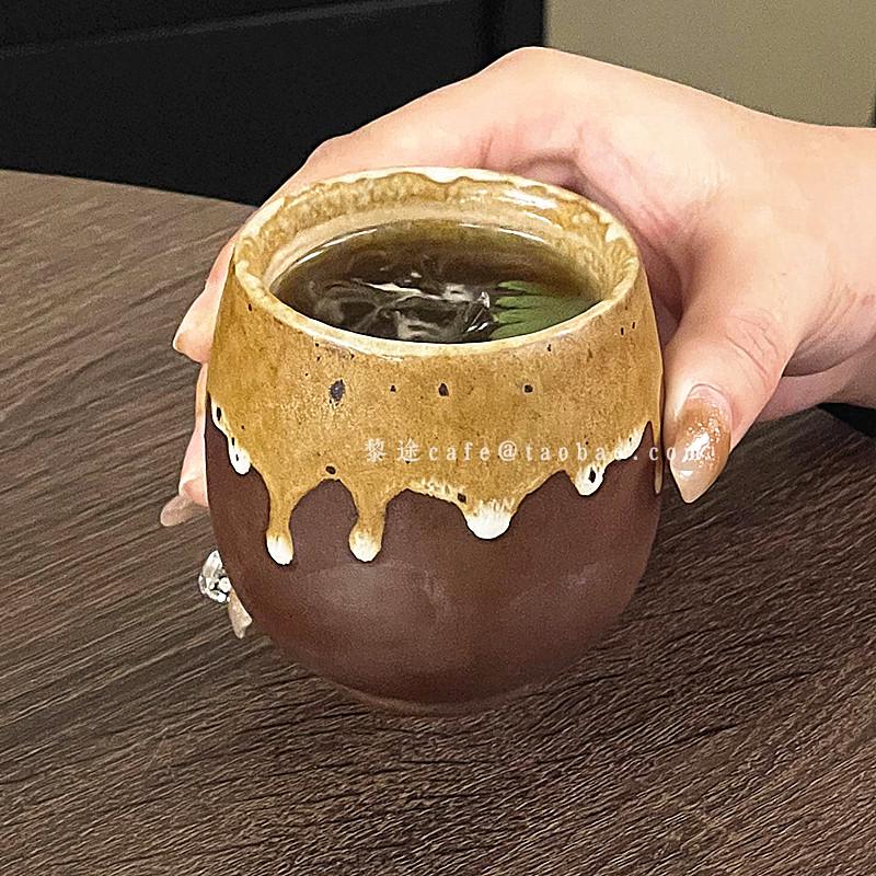 日式复古陶瓷咖啡杯意式浓缩拉花花冰拿铁杯木托盘套装咖啡店出品