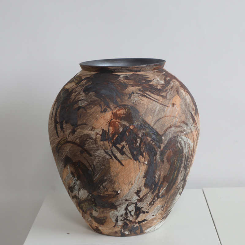 干花花瓶民摆件陶罐粗复古文艺宿玄关中式油画寂风陶瓷侘台面新