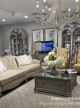欧别墅厅实木复古客高端轻奢沙发美式现代简式组hy-07141约雕花沙